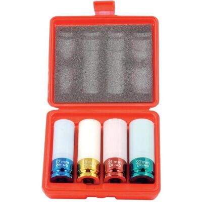Elmag, Steckschlüssel + Stecknuss, - Schlagnussen-Satz 1/2', lange Version SW 17,19,21,22 mm, Anti-Kratz beschichtet (1/2") Elmag, Steckschlüssel + Stecknuss, - Schlagnussen-Satz 1/2', lange Version SW 17,19,21,22 mm, Anti-Kratz beschichtet (1/2")