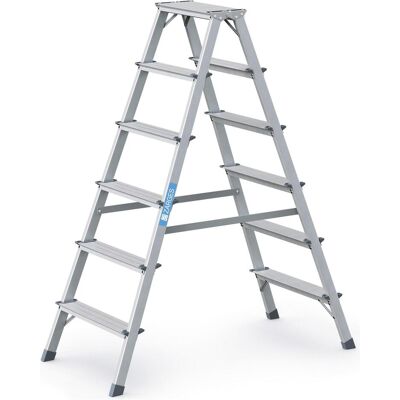 Zarges, Leiter + Gerüst, Stufenstehleiter 2 x 6 Stufen Aluminium eloxiert Gesamthöhe 1400 mm (Stehleiter, 140 cm) Zarges, Leiter + Gerüst, Stufenstehleiter 2 x 6 Stufen Aluminium eloxiert Gesamthöhe 1400 mm (Stehleiter, 140 cm)