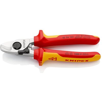 Knipex, Bolzenschneider + Seitenschneider, Kabelschere L.165mm VDE m.Öffnungsfeder verchromt 2Komp.-Hüllen m.Abgleitschutz 1000V-isoliert (165 mm) Knipex, Bolzenschneider + Seitenschneider, Kabelschere L.165mm VDE m.Öffnungsfeder verchromt 2Komp.-Hüllen m.Abgleitschutz 1000V-isoliert (165 mm)