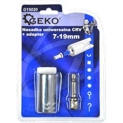 GEKO, Steckschlüssel + Stecknuss, Universalverlängerung 7-19 mm Länge 52 mm + Adapter 3/8 50 mm (10 mm, 11 mm, 12 mm, 13 mm, 14 mm, 15 mm, 16 mm, 17 mm, 18 mm, 19 mm, 7 mm, 8 mm, 9 mm) GEKO, Steckschlüssel + Stecknuss, Universalverlängerung 7-19 mm Länge 52 mm + Adapter 3/8 50 mm (10 mm, 11 mm, 12 mm, 13 mm, 14 mm, 15 mm, 16 mm, 17 mm, 18 mm, 19 mm, 7 mm, 8 mm, 9 mm)