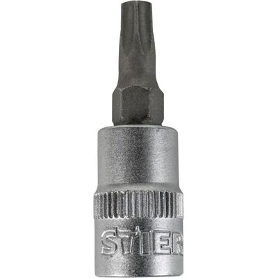 Stier, Steckschlüssel + Stecknuss, Torx-Bit-Steckschlüsseleinsatz 1/4" mit Bohrung, TX 25 Stier, Steckschlüssel + Stecknuss, Torx-Bit-Steckschlüsseleinsatz 1/4" mit Bohrung, TX 25