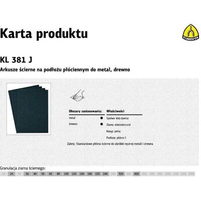 Klingspor, Schleifmittel, ABRASIVE SHEETS 230mm x 280mm CANVAS, KL381J, 320/50 pcs. (320) Klingspor, Schleifmittel, ABRASIVE SHEETS 230mm x 280mm CANVAS, KL381J, 320/50 pcs. (320)