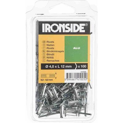 Ironside, Nieten, Blindnieten 4,0 x 12 mm Aluminium, Verpackungsinhalt: 100 Stück Ironside, Nieten, Blindnieten 4,0 x 12 mm Aluminium, Verpackungsinhalt: 100 Stück