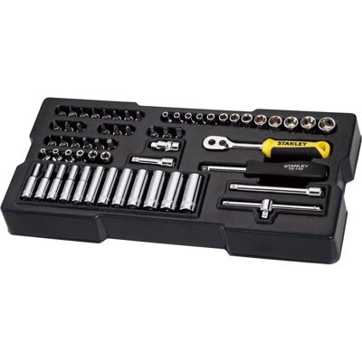 Stanley Steckschlüssel + Stecknuss, Modul Steckschlüssel, Transmodul System (1/4 Zoll, inklusive 60-teiligem Zubehör-Set, sicher Stanley Steckschlüssel + Stecknuss, Modul Steckschlüssel, Transmodul System (1/4 Zoll, inklusive 60-teiligem Zubehör-Set, sicher