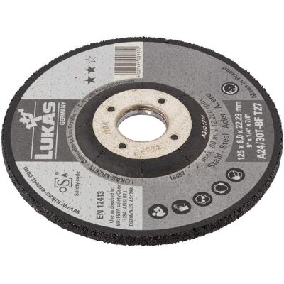 Lukas, Schleifmittel, Schruppscheibe T27 für Stahl 125x6 mm gekröpft (A24, A30T-BF) Lukas, Schleifmittel, Schruppscheibe T27 für Stahl 125x6 mm gekröpft (A24, A30T-BF)