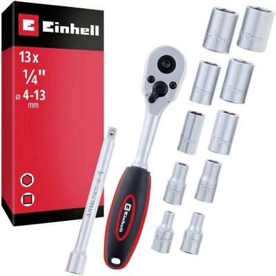 Einhell, Steckschlüssel + Stecknuss, Umschaltknarren-Set metrisch 1/4" 13teilig 372411 Einhell, Steckschlüssel + Stecknuss, Umschaltknarren-Set metrisch 1/4" 13teilig 372411