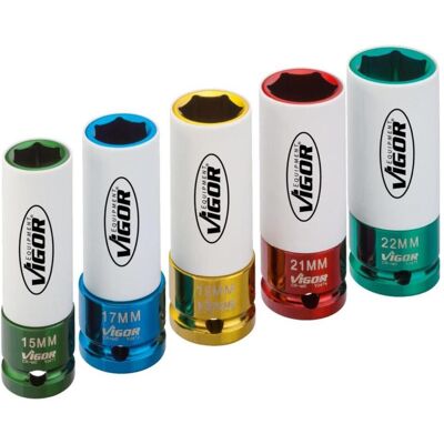 Vigor, Steckschlüssel + Stecknuss, Schlagschrauber Steckschlüsseleinsatz Satz ∙ V2257 ∙ Vierkant12,5 mm (1/2 Zoll) ∙ Aussen Sechs… (15 mm, 17 mm, 19 mm, 21 mm, 22 mm) Vigor, Steckschlüssel + Stecknuss, Schlagschrauber Steckschlüsseleinsatz Satz ∙ V2257 ∙ Vierkant12,5 mm (1/2 Zoll) ∙ Aussen Sechs… (15 mm, 17 mm, 19 mm, 21 mm, 22 mm)