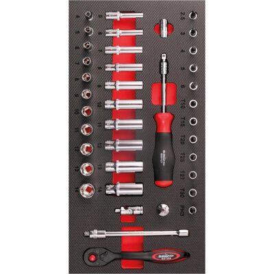 Bikeservice, Zubehör Werkzeugaufbewahrung, Moduleinlage Steckschlüssel 1/4", 39-teilig Bikeservice, Zubehör Werkzeugaufbewahrung, Moduleinlage Steckschlüssel 1/4", 39-teilig