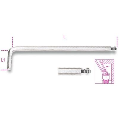 BETA, Sechskantschlüssel, 000961344 96LBP 4 Innensechskantschlüssel mit Kugelkopf, extra langes Modell BETA, Sechskantschlüssel, 000961344 96LBP 4 Innensechskantschlüssel mit Kugelkopf, extra langes Modell