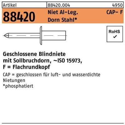 Gesipa, Nieten, Blindniete R 88420 Flachrundkopf 4,8 x 16 Niet Aluminium/Dorn Stahl Gesipa, Nieten, Blindniete R 88420 Flachrundkopf 4,8 x 16 Niet Aluminium/Dorn Stahl