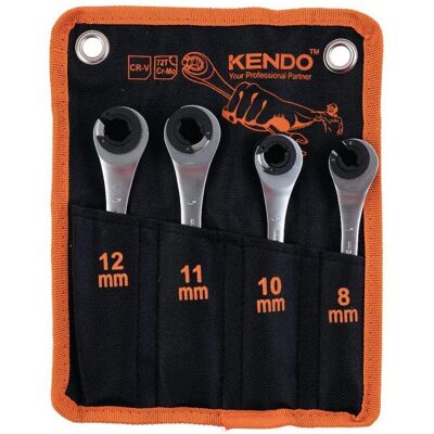 Kendo, Schraubenschlüssel, Ratschenschlüsselset 4-teilig (10 mm, 11 mm, 12 mm, 8 mm) Kendo, Schraubenschlüssel, Ratschenschlüsselset 4-teilig (10 mm, 11 mm, 12 mm, 8 mm)