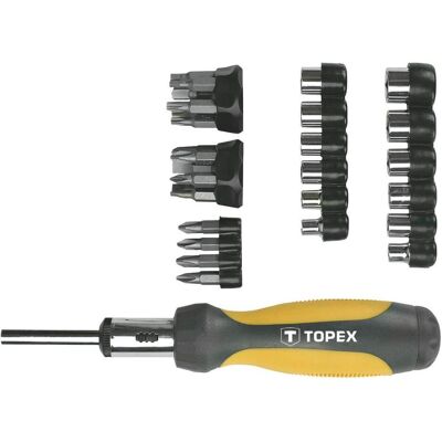 Topex, Steckschlüssel + Stecknuss, Schraubendreher-Bits und Stecknüsse mit Griff 29-tlg. - 39D356 Topex, Steckschlüssel + Stecknuss, Schraubendreher-Bits und Stecknüsse mit Griff 29-tlg. - 39D356