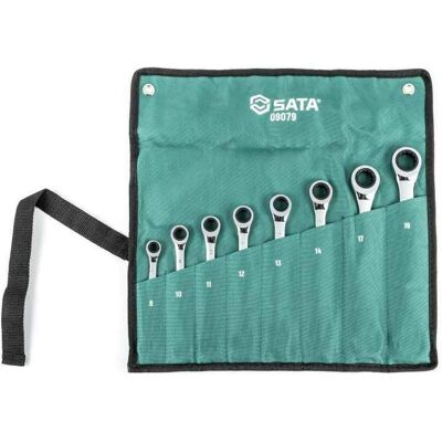 SATA, Schraubenschlüssel, Ratschen-Ringmaulschlüssel-Satz, 8-teilig, 8-19 mm (10 mm, 11 mm, 12 mm, 13 mm, 14 mm, 15 mm, 16 mm, 17 mm, 18 mm, 19 mm, 8 mm, 9 mm) SATA, Schraubenschlüssel, Ratschen-Ringmaulschlüssel-Satz, 8-teilig, 8-19 mm (10 mm, 11 mm, 12 mm, 13 mm, 14 mm, 15 mm, 16 mm, 17 mm, 18 mm, 19 mm, 8 mm, 9 mm)