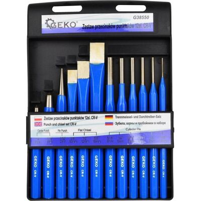 Geko 12-teiliges Werkzeugset - Meißel, Stempel, Bulinis, Nägel & Spieße Geko 12-teiliges Werkzeugset - Meißel, Stempel, Bulinis, Nägel & Spieße
