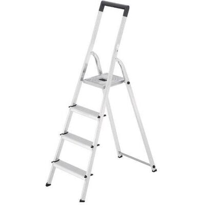 Hailo, Leiter + Gerüst, Aluminium Haushaltsleiter mit 4 Stufen (Arbeitsplattform, 115 cm) Hailo, Leiter + Gerüst, Aluminium Haushaltsleiter mit 4 Stufen (Arbeitsplattform, 115 cm)