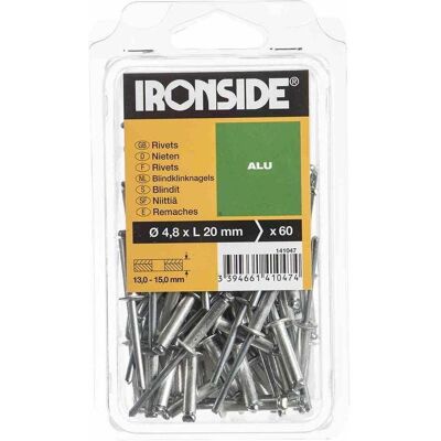 Ironside, Nieten, Blindnieten 4,8 x 20 mm Aluminium, Verpackungsinhalt: 60 Stück Ironside, Nieten, Blindnieten 4,8 x 20 mm Aluminium, Verpackungsinhalt: 60 Stück