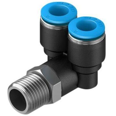 Festo, Rohrverbindungstechnik, Y-Verschraubung, Druckluft, Messing, 52.7mm, R1/4″, Gewindestift Festo, Rohrverbindungstechnik, Y-Verschraubung, Druckluft, Messing, 52.7mm, R1/4″, Gewindestift