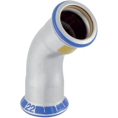 Geberit Rohrverbindungstechnik, Gas-Bogen Mapress 45Grad, Edelstahl, d= 18mm (Winkelverbindung) Geberit Rohrverbindungstechnik, Gas-Bogen Mapress 45Grad, Edelstahl, d= 18mm (Winkelverbindung)