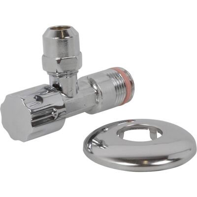 Kirchhoff, Ventil, Eckventil, 1/2"AG x 3/8"AG x 10 mm, mit Schubrosette, selbstdichtend Kirchhoff, Ventil, Eckventil, 1/2"AG x 3/8"AG x 10 mm, mit Schubrosette, selbstdichtend
