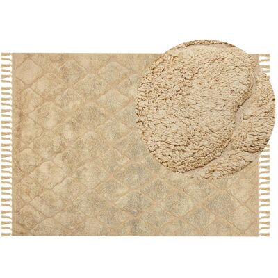 Beliani Beige Baumwoll-Teppich - Geometrisches Muster, Handgetuft, 140x200cm Beliani Beige Baumwoll-Teppich - Geometrisches Muster, Handgetuft, 140x200cm