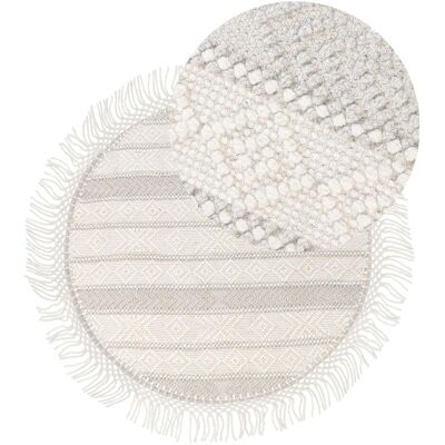 Beliani Runder Woll Teppich 140 cm Beige - Geometrisches Muster Beliani Runder Woll Teppich 140 cm Beige - Geometrisches Muster