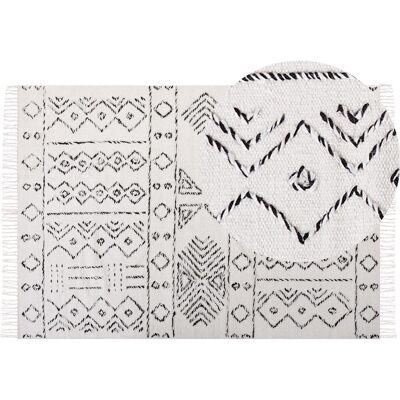 Beliani Woll-Teppich Off-White und Schwarz Aztec Muster - Teppich Beliani Woll-Teppich Off-White und Schwarz Aztec Muster - Teppich