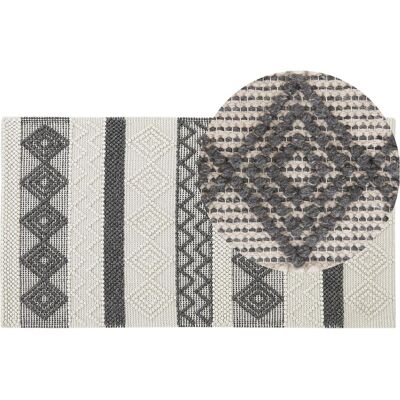 Beliani Beigegrau Wool Teppich - 80x150cm - Handgewebtes Geometrisches Muster - Boho Stil Beliani Beigegrau Wool Teppich - 80x150cm - Handgewebtes Geometrisches Muster - Boho Stil