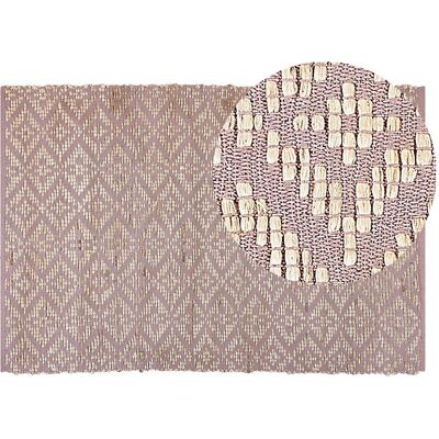 Beliani Baumwoll Pink Beige Geometrischer 140x200cm Teppich Beliani Baumwoll Pink Beige Geometrischer 140x200cm Teppich