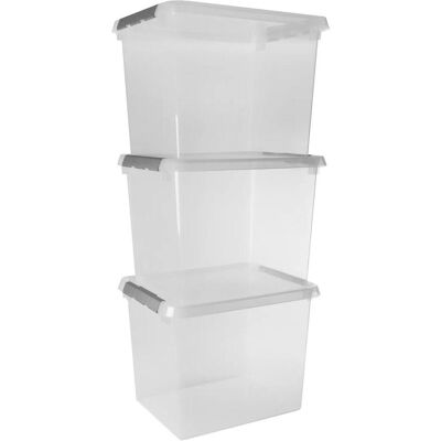 Sunware, Aufbewahrungsbox, Comfort Line Opbergbox - 52L - Set van 3 - Transparant/metaal (88000006) (40 cm, 52 l, 3x) Sunware, Aufbewahrungsbox, Comfort Line Opbergbox - 52L - Set van 3 - Transparant/metaal (88000006) (40 cm, 52 l, 3x)