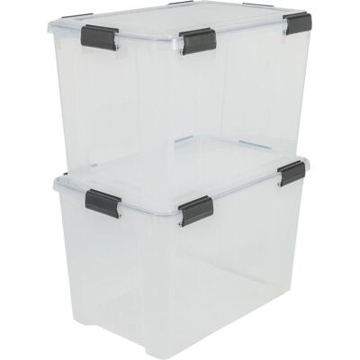 Iris, Aufbewahrungsbox, Airtight Opbergbox - 70L - Kunststof - Transparant/Zwart - Set van 2 (39 cm, 2x) Iris, Aufbewahrungsbox, Airtight Opbergbox - 70L - Kunststof - Transparant/Zwart - Set van 2 (39 cm, 2x)
