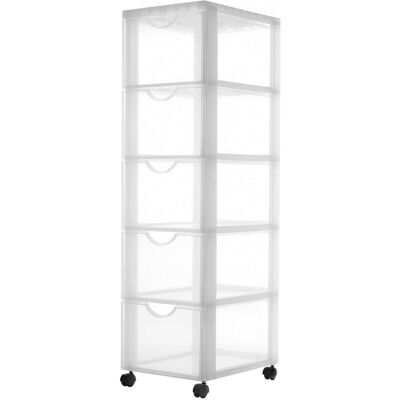 Iris, Rollcontainer, Easygrip Chest ladekast- 5 lades x 15L - Kunststof - Wit/Transparant - Met wieltjes (103824) Iris, Rollcontainer, Easygrip Chest ladekast- 5 lades x 15L - Kunststof - Wit/Transparant - Met wieltjes (103824)