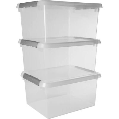 Sunware, Aufbewahrungsbox, Comfort Line Opbergbox - 36L - Set van 3 - Transparant/metaal (88000005) (40 cm, 36 l, 3x) Sunware, Aufbewahrungsbox, Comfort Line Opbergbox - 36L - Set van 3 - Transparant/metaal (88000005) (40 cm, 36 l, 3x)