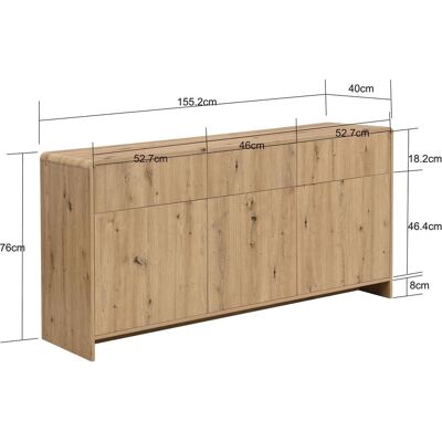 Wohnling, Kommode + Sideboard, Eiche (155 x 40 x 76 cm) Wohnling, Kommode + Sideboard, Eiche (155 x 40 x 76 cm)
