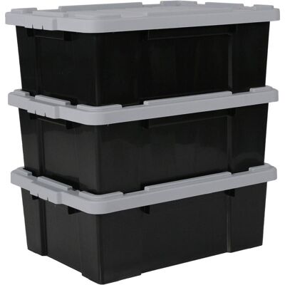 Iris, Aufbewahrungsbox, Ohyama Powerbox Opbergbox - 43L - Kunststof - Zwart/Grijs - Set van 3 (44 cm, 3x) Iris, Aufbewahrungsbox, Ohyama Powerbox Opbergbox - 43L - Kunststof - Zwart/Grijs - Set van 3 (44 cm, 3x)