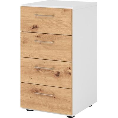 Weiß/Asteiche Aktenschrank mit 4 Schüben - Regal 2OH Weiß/Asteiche Aktenschrank mit 4 Schüben - Regal 2OH