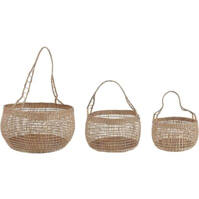 Beliani Set aus 3 Körben Naturseil mit Griffen Wohnaccessoire - Boho Stil - Körbe Beliani Set aus 3 Körben Naturseil mit Griffen Wohnaccessoire - Boho Stil - Körbe