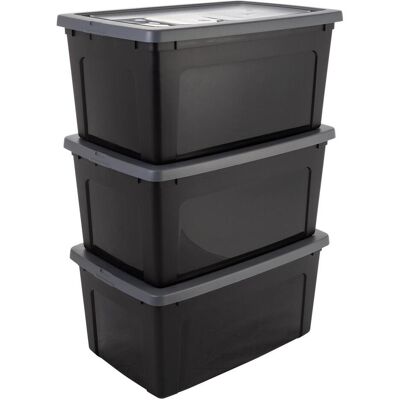 Iris, Aufbewahrungsbox, Modular Clearbox Opbergbox - 50L - Kunststof - Zwart/Grijs - Set van 3 (59.50 cm, 50 l, 3x) Iris, Aufbewahrungsbox, Modular Clearbox Opbergbox - 50L - Kunststof - Zwart/Grijs - Set van 3 (59.50 cm, 50 l, 3x)