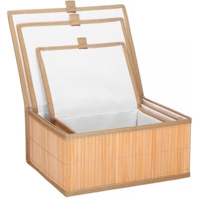 Springos, Aufbewahrungsbox, Organizer - Opberger - Gesloten - Badkamer - Cosmetica - Bamboe - Set Van 3 - Ecru (3x) Springos, Aufbewahrungsbox, Organizer - Opberger - Gesloten - Badkamer - Cosmetica - Bamboe - Set Van 3 - Ecru (3x)