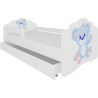 ADRK Furniture, Kinderbett, Bett mit Matratze, Lattenrost und Schublade CASIMO BLUE BEAR 160x80 ADRK Furniture, Kinderbett, Bett mit Matratze, Lattenrost und Schublade CASIMO BLUE BEAR 160x80