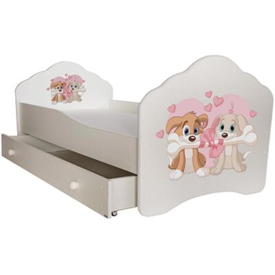 ADRK Furniture, Kinderbett, Bett mit Matratze und Schublade CASIMO TWO DOGS 140x70 ADRK Furniture, Kinderbett, Bett mit Matratze und Schublade CASIMO TWO DOGS 140x70