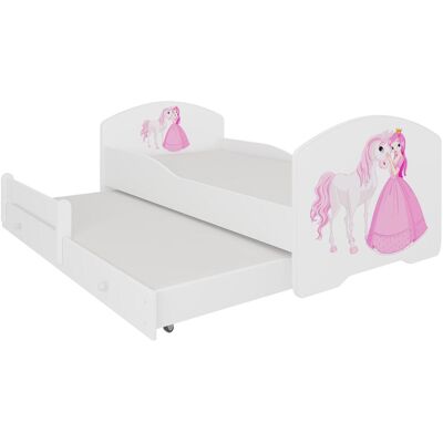 ADRK Furniture, Kinderbett, Doppelbett mit Matratzen PEPE II PRINCESS AND HORSE 160x80 ADRK Furniture, Kinderbett, Doppelbett mit Matratzen PEPE II PRINCESS AND HORSE 160x80