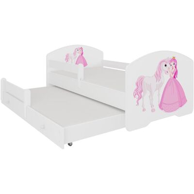 ADRK Furniture, Kinderbett, Doppelbett mit Geländer und Matratzen PEPE II PRINCESS AND HORSE 160x80 (80 x 160 cm) ADRK Furniture, Kinderbett, Doppelbett mit Geländer und Matratzen PEPE II PRINCESS AND HORSE 160x80 (80 x 160 cm)
