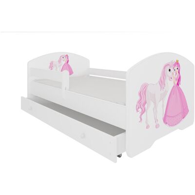 ADRK Furniture, Kinderbett, Bett mit Matratze, Lattenrost und Schublade PEPE PRINCESS AND HORSE 140x70 ADRK Furniture, Kinderbett, Bett mit Matratze, Lattenrost und Schublade PEPE PRINCESS AND HORSE 140x70