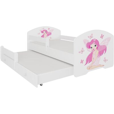 ADRK Furniture, Kinderbett, Doppelbett mit Geländer und Matratzen PEPE II GIRL WITH WINGS 160x80 ADRK Furniture, Kinderbett, Doppelbett mit Geländer und Matratzen PEPE II GIRL WITH WINGS 160x80