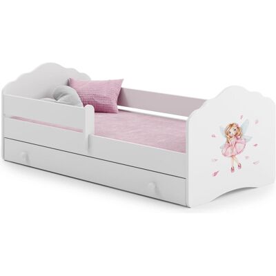 ADRK Furniture, Kinderbett, Bett mit Matratze, Lattenrost und Schublade CASIMO GIRL WITH WINGS 140x70 ADRK Furniture, Kinderbett, Bett mit Matratze, Lattenrost und Schublade CASIMO GIRL WITH WINGS 140x70