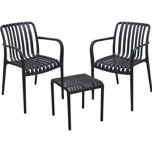 ProGarden, Gartenstühle, Modernes Bistro-Set: 2 Gartenstühle mit Armlehnen & ein schicker Beistelltisch, Schwarz ProGarden, Gartenstühle, Modernes Bistro-Set: 2 Gartenstühle mit Armlehnen & ein schicker Beistelltisch, Schwarz