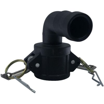 BRW, Schlauchanschluss + Schlauchverbinder, Mutterteil Typ C KAMLOK aus Polypropylene mit Stutzen für Schelleneinband (90° Bogen) (Kupplung) BRW, Schlauchanschluss + Schlauchverbinder, Mutterteil Typ C KAMLOK aus Polypropylene mit Stutzen für Schelleneinband (90° Bogen) (Kupplung)
