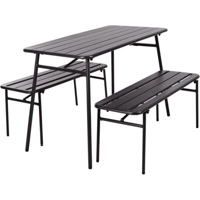 ProGarden, Gartentisch + Balkontisch, 3-tlg. Gartentisch- und Bank-Set Stahl Grau Gartenmöbel Set ProGarden, Gartentisch + Balkontisch, 3-tlg. Gartentisch- und Bank-Set Stahl Grau Gartenmöbel Set