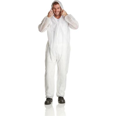 Top Swede, Schutzanzug + Arbeitsoverall, PP-Overalls, Kapuze, Arm-, Bein-, Taillengummi, 40 Gr/qm, weiss, CE CAT.I, VE 50 Stück (40) Top Swede, Schutzanzug + Arbeitsoverall, PP-Overalls, Kapuze, Arm-, Bein-, Taillengummi, 40 Gr/qm, weiss, CE CAT.I, VE 50 Stück (40)