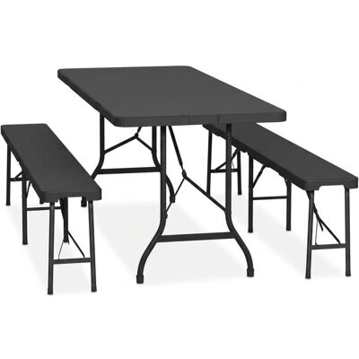 Relaxdays Gartentisch-Set - 180 cm, Schwarz - Klappbar, 3-teilig Relaxdays Gartentisch-Set - 180 cm, Schwarz - Klappbar, 3-teilig